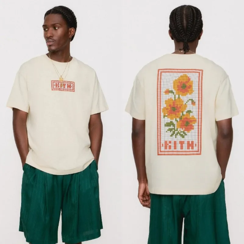 New KITH Box Floral Logo Print T Shirt Men Women Short Sleeve High Quality Loose Cotton T-shirt Fashion Casual Tops Tee