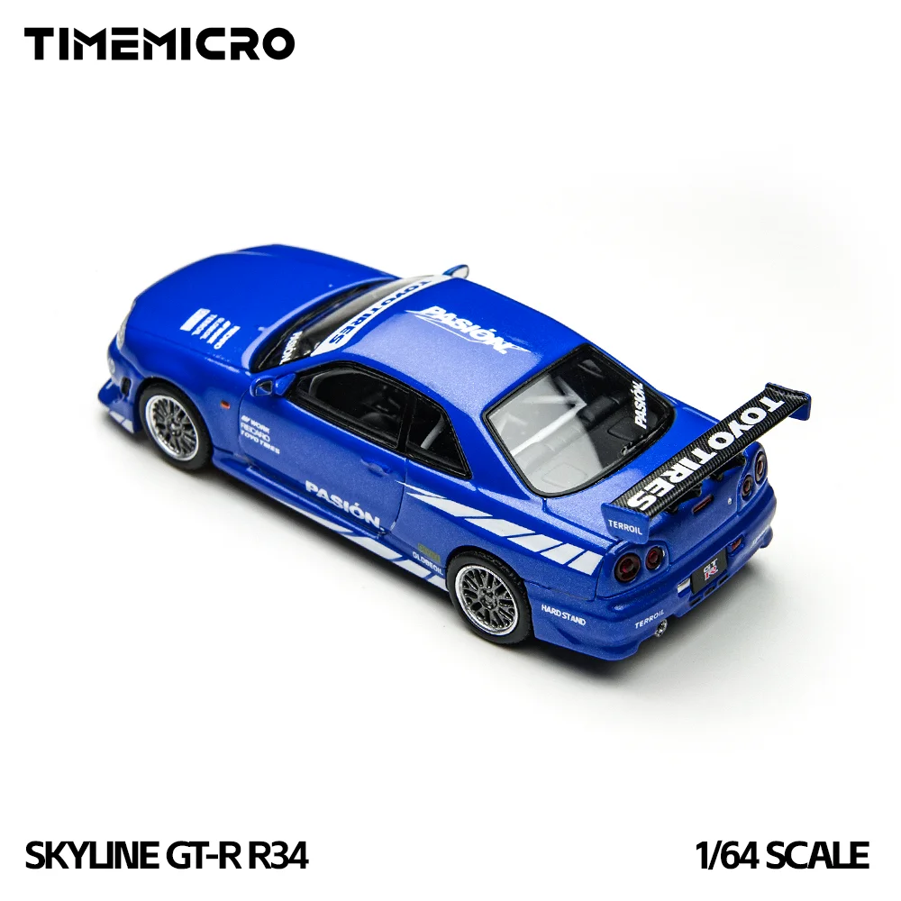 

*Pre-order*TimeMicro1:64 Skyline GT-R R34 Alloy Car Model Passion Blue Diecast Vehicle Desktop Display Collection Gift