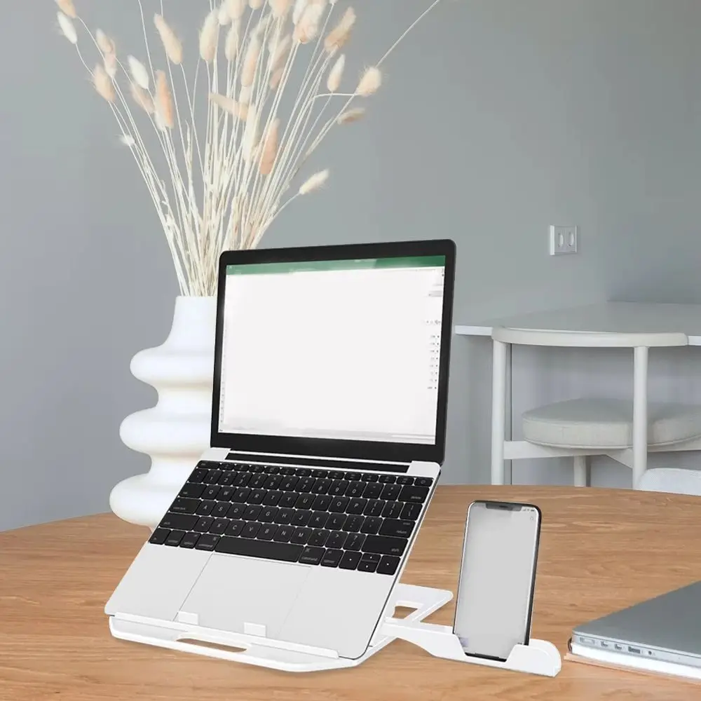 Plastic Laptop Stand Foldable With Phone Holder Desktop Holder Multiple Height Portable Ergonomic Laptop Riser Watching TV