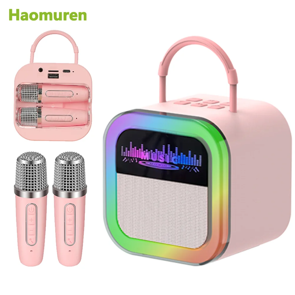 

Haomuren Portable Bluetooth Karaoke Speaker with 2 Distortion Mics Mini Karaoke Machine For Children Outdoor Family Gatherings