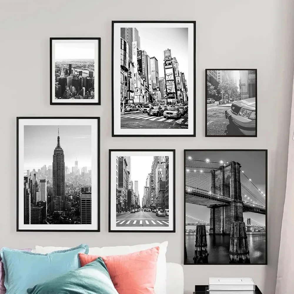 Modern New York City Landscape  Wall Art Black And White Art Cityscape Canvas PaintingPoster Prints For Living Room Home Decor