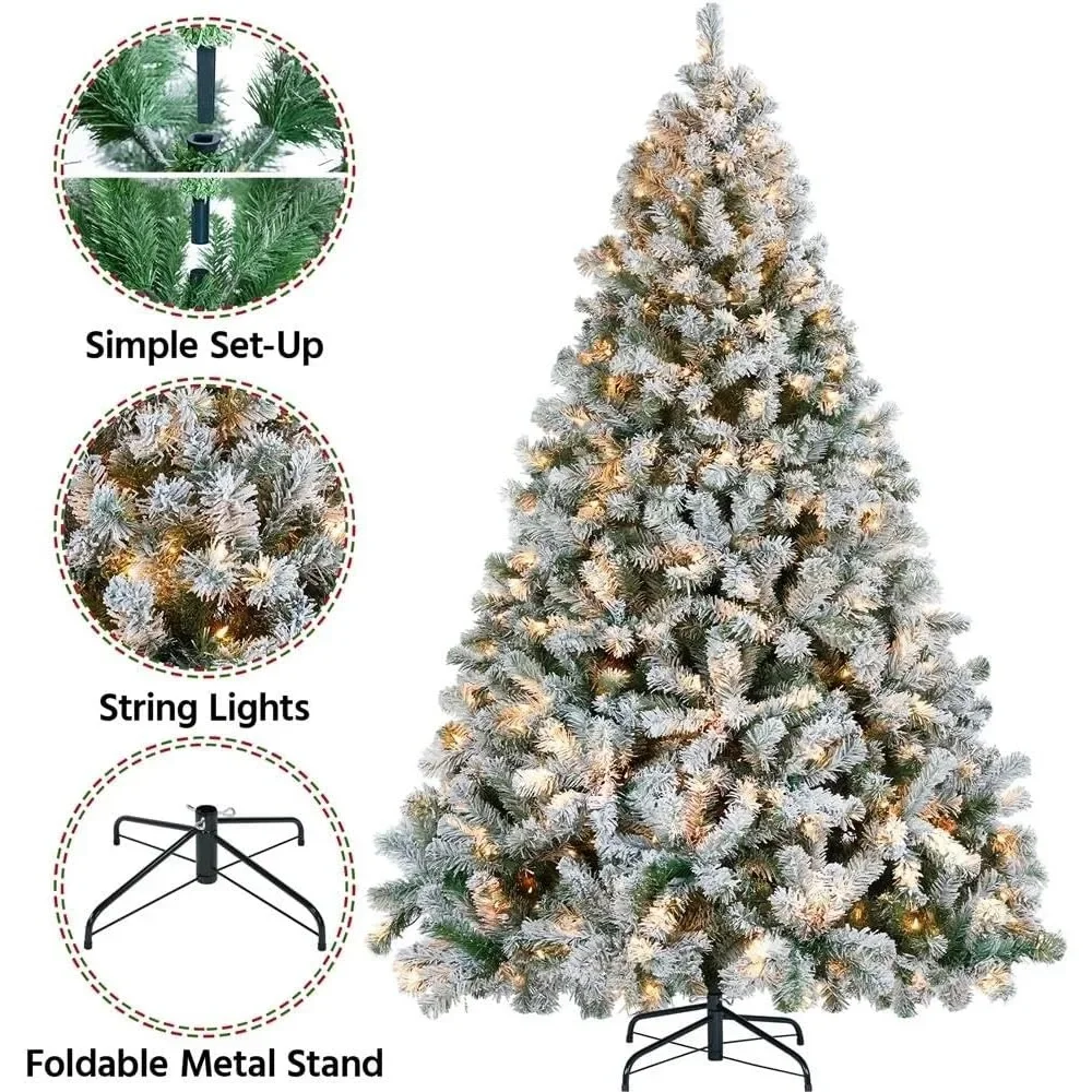 7.5ft Pre-lit Christmas Tree W/Incandescent Warm White Lights, Snow Flocked Full Prelighted Xmas Tree W/1284 Branch Tips