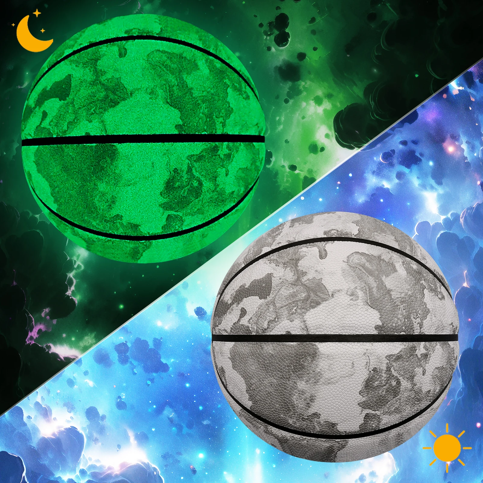 Glowing Green Basketball-Glow In The Dark-Size 3/4/5 No-Logo Basketball For Kids,Teen Boys -In&Outdoor Birthday Gifts Night Use