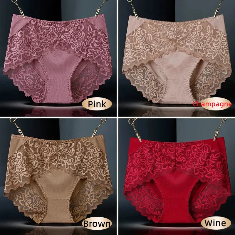 3Pcs/lot Sexy Lace Panties for Women Underwear Briefs Midi Waist Seamless Female Panty Set Comfort Ladies Underpants Intimates