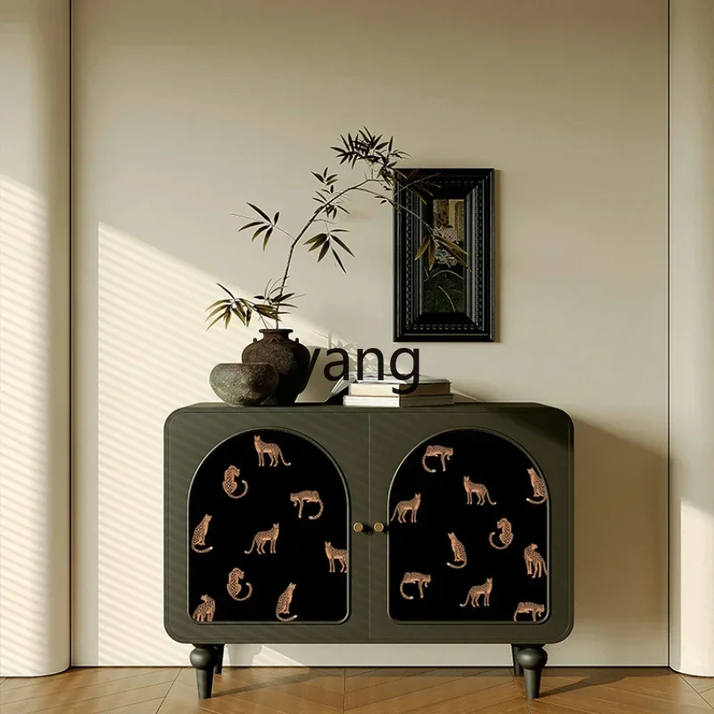 LH painted entrance cabinet, living room solid wood storage against the wall, storage cabinet double door leopard pattern