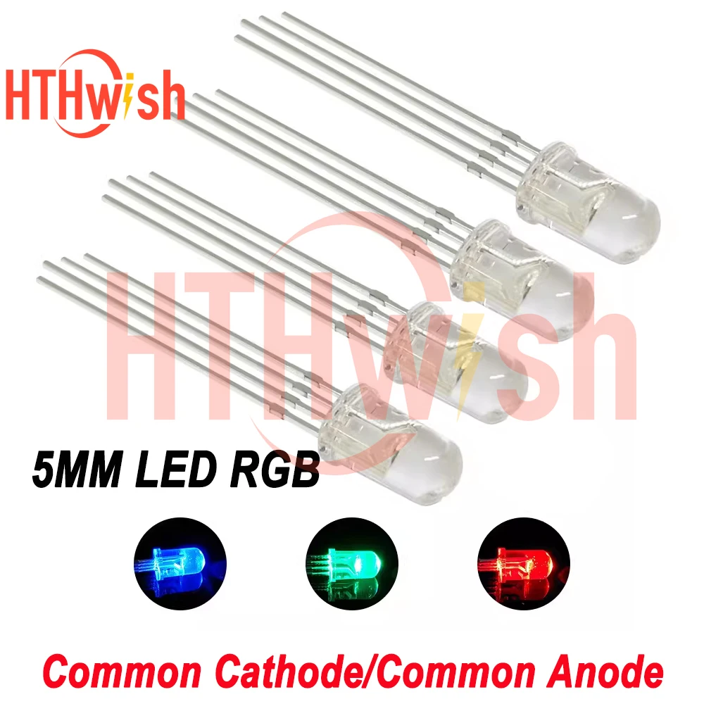 100pcs 5mm RGB LED Multicolor Light Emitting Diode Common Anode /Cathode Micro Indicator DIY PCB Circuit Bulb Lamps for arduino