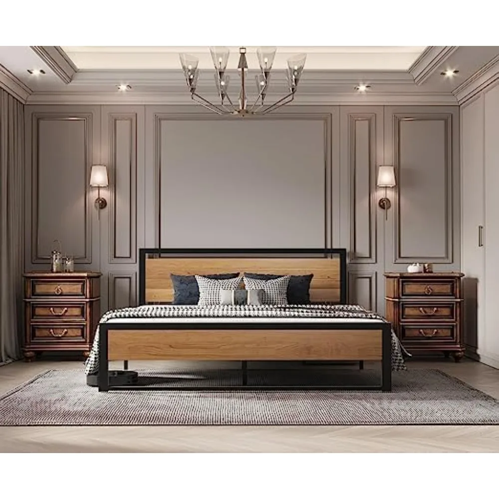 Queen Size Bed Frame Steady Steel Platform With Wood Headboard/Footboard (Queen Size) Bed Bases & Frames Bedroom Furniture Home