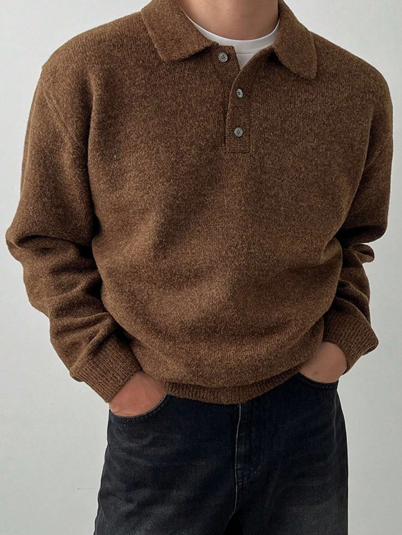 Fall Winter Men's Old Money Style Loungewear, LVLAEA Solid Color Lapel Button-Up, Loose Warm Long Sleeve Pullover Shirt