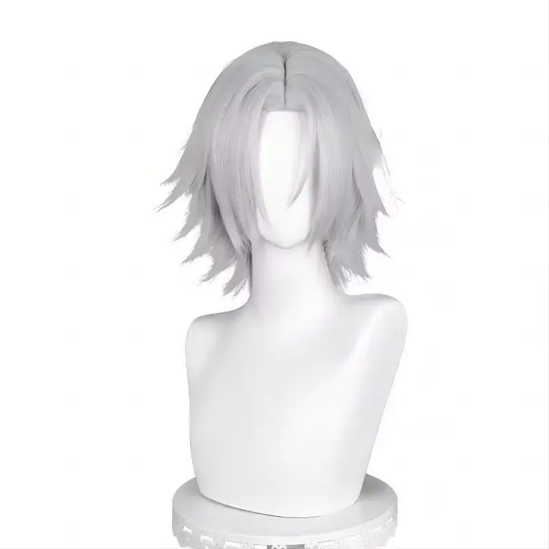 애니메이션 고쿠데라 하야토 코스프레 가발 고품질 합성 짧은 33cm 회색 내열성 헤어 파티 가발 로즈 네트 라이너 포함