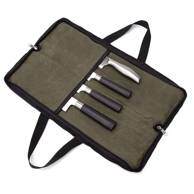 

Knife Roll Heavy Duty Knife Bag Waxed Canvas Knife Case With 4 Slots For Knives Kitchen Tools Chef Knife Bag With Handle Knife