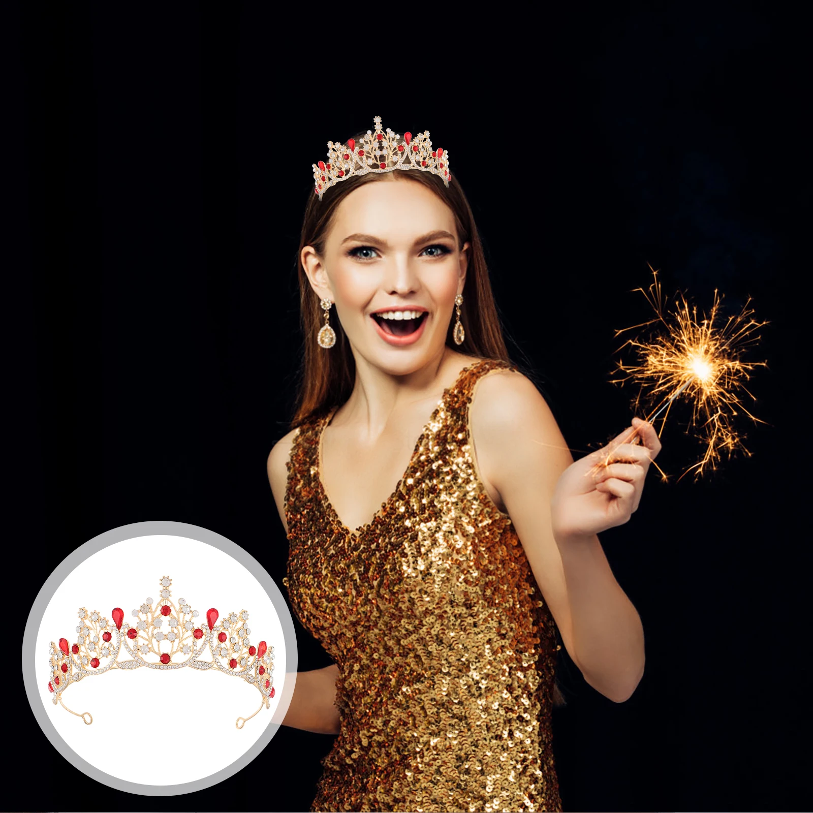 

Queen Princess Crown Rhinestone Wedding Birthday Headband Black Tiaras Accessories Women Adult Bride Party Hair Crystal Crowns
