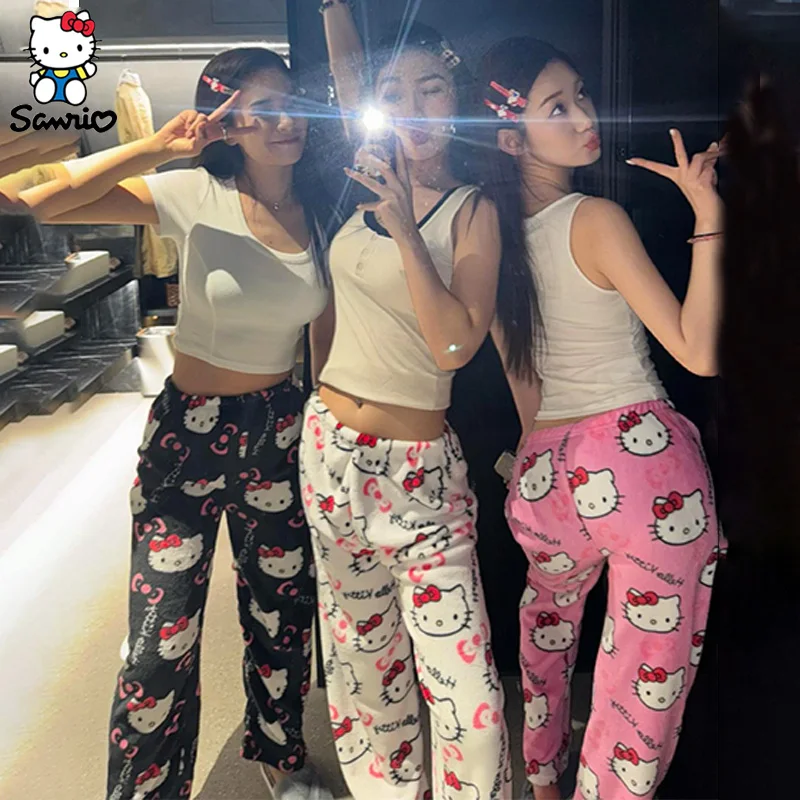 

Y2K Hello Kitty Pajamas Pants Sanrio Anime Women's Pajama Pants Cartoon Couple Home Sleepwear Trousers Leisure Home Clothing