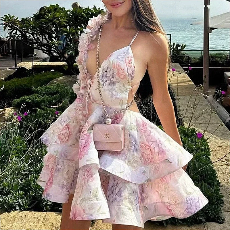 

Women's 2026 Summer New Neck Halter Strap Flower Dress
