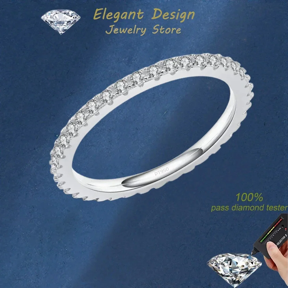 Elegant Design PT950 Platinum Full Circle Diamond Wedding Rings, D Color 0.57 Carat Moissanite Perfect Cut Luxury Women Rings
