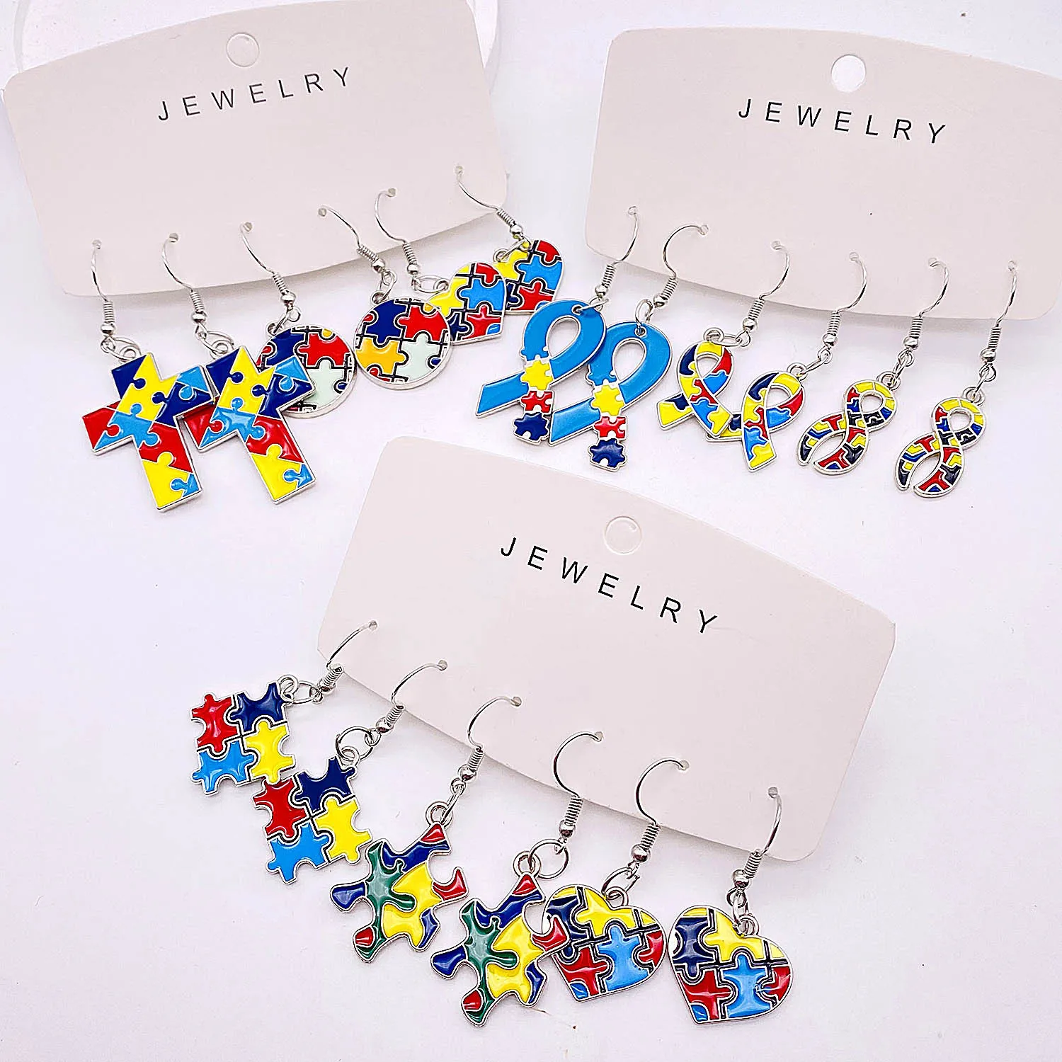 Autism Awareness Earring Multi Color Cross Peach Heart Puzzle Autism Earring Women Jewelry