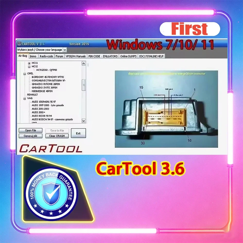 

CarTool 3.6 Автомобильный инструмент для Immo и подушек безопасности Сброс программного обеспечения для ремонта автомобиля Windows 7/10/11