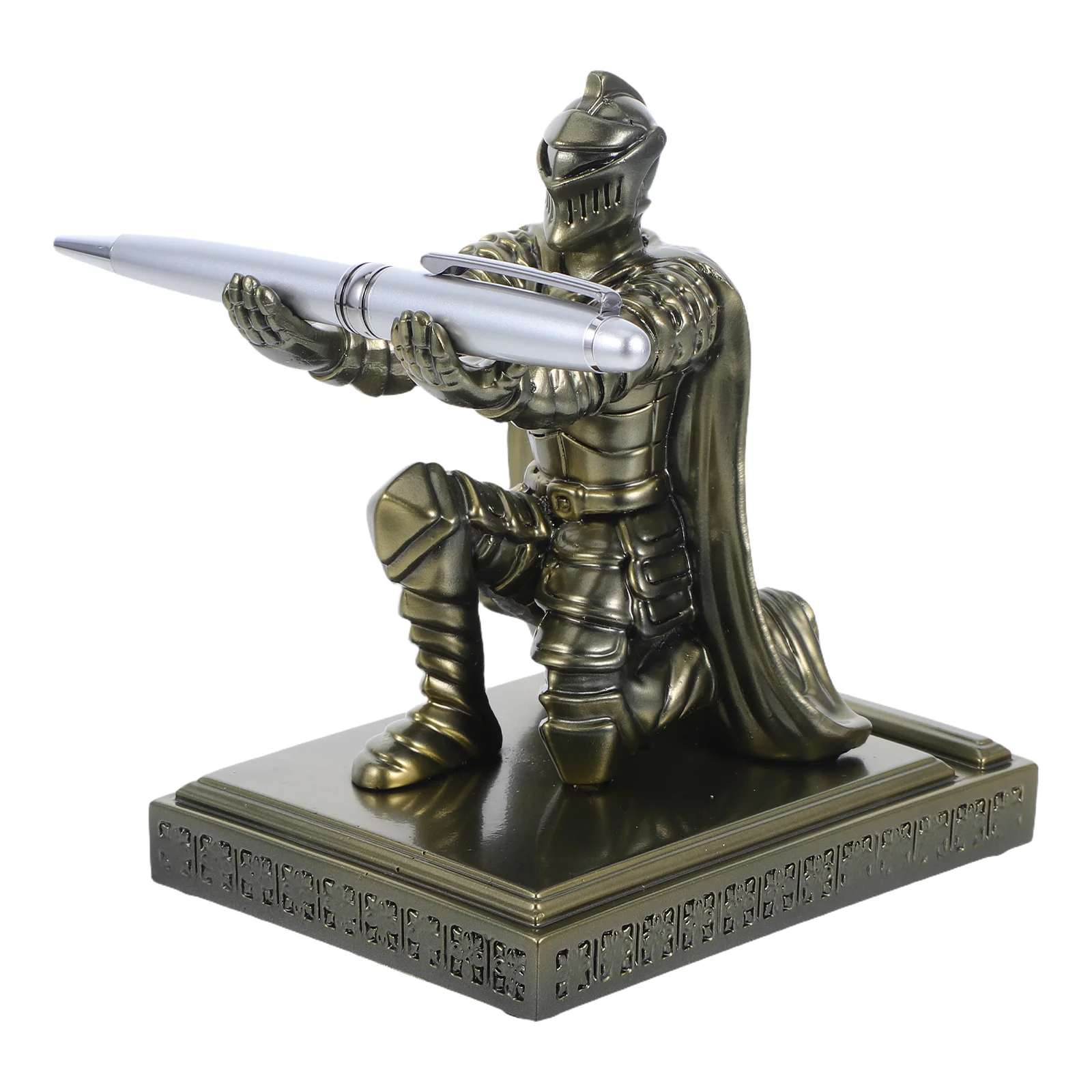 Small Pen Holder Statue Soldier Kneeling Knight Penholder Unique Desk Accessories Office