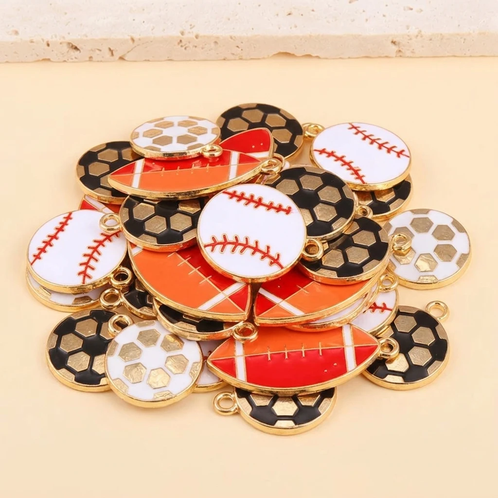10Pcs Funny Sport Enamel Charms Rugby Football Pendant For Jewelry Making Dangle Earring Necklace Keychain DIY Accessorie Crafts