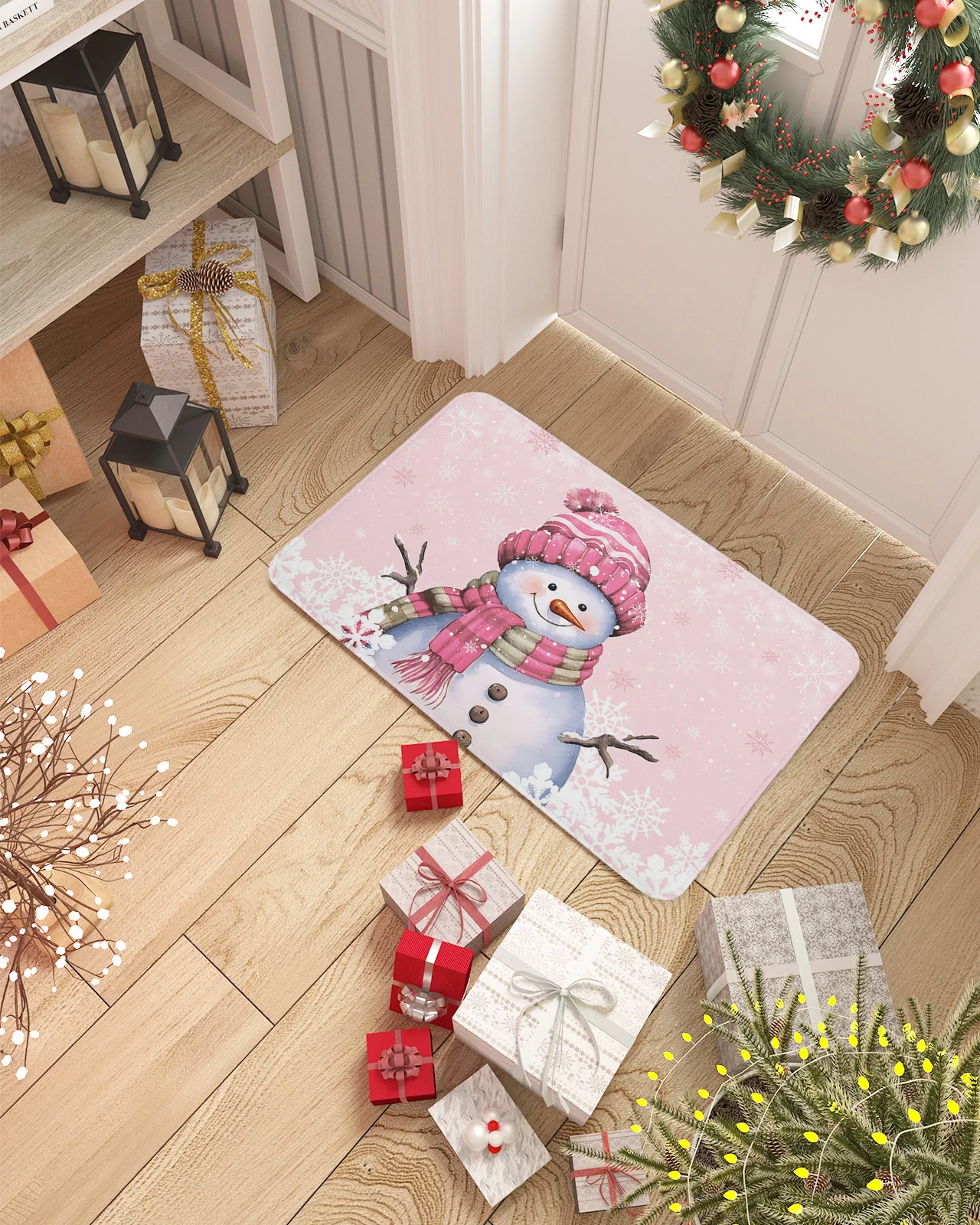 Christmas Winter Snowflake Snowman Pink Doormat Home Decorations Carpet Navidad Ornament New Year Gifts Xmas Party Decor Rug Mat