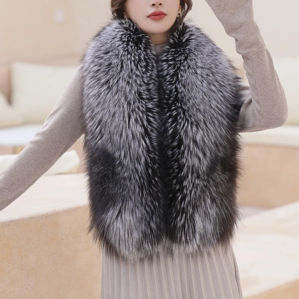 

Real Fox Fur Collar Shawl 100% Natural Fox Sacrf For Women Warm Fur Muffer Whole Fox Big Scarves Female Wrap Luxury Couple's