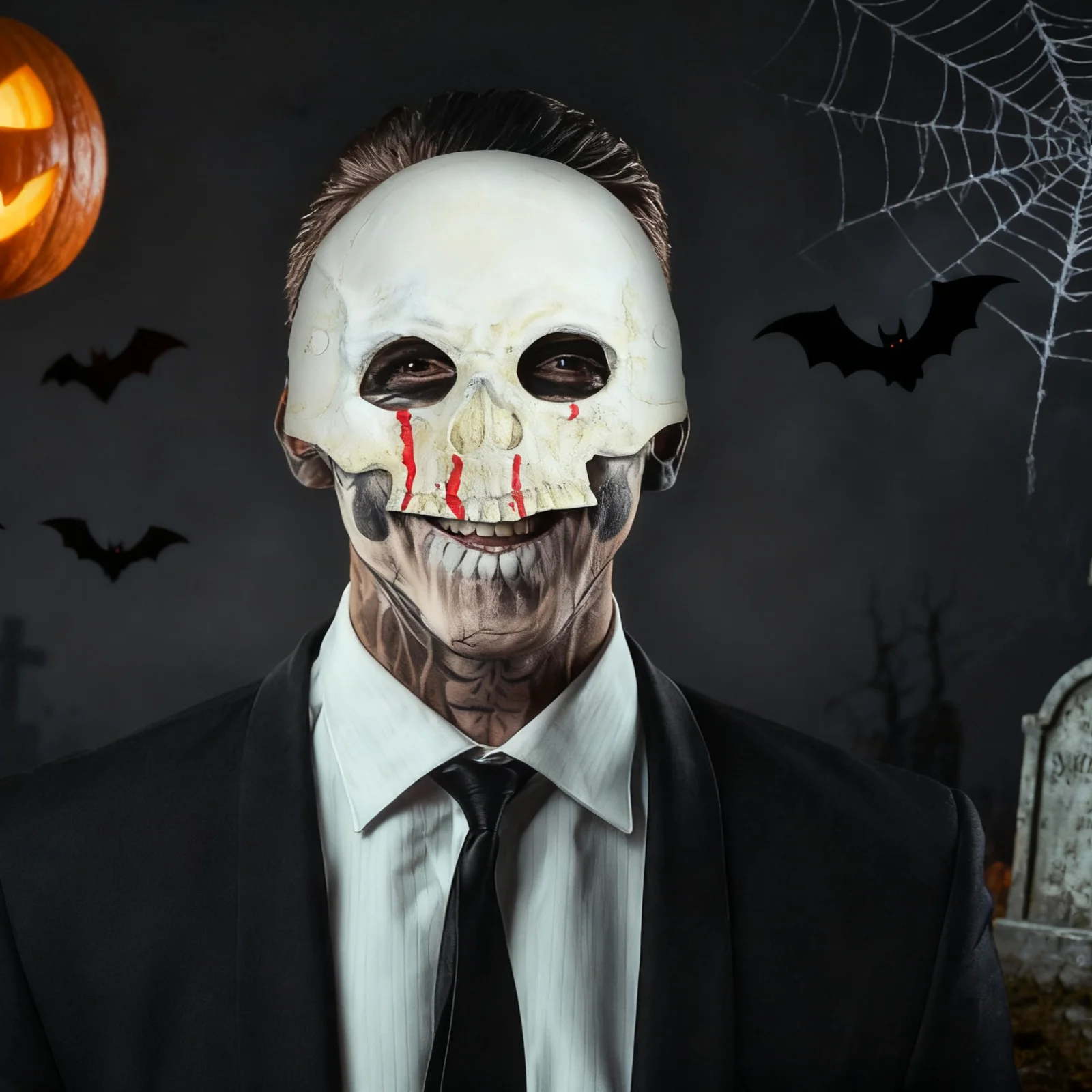 قناع نصف وجه على شكل جمجمة مع نمط دم، خفيف الوزن من مادة البولي يوريثان، قناع مخيف للهالوين، زينة لحفلات الهالوين #6