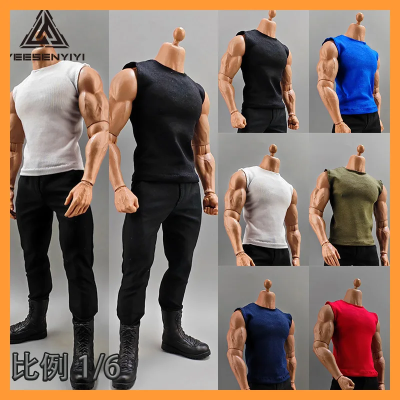 In Stock 1/6 Scale Male  Soldier Casual Versatile Muscle Strong T-shirt Sports Vest For 12