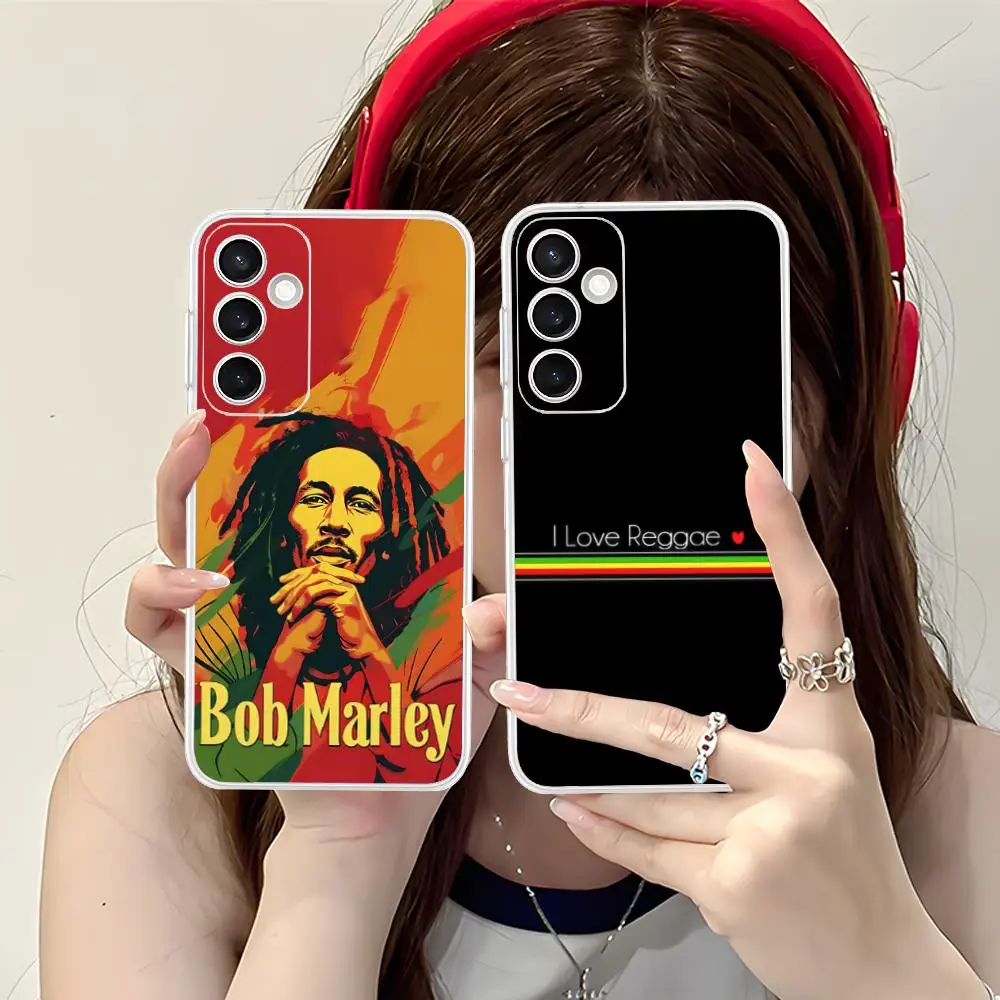 Reggae Bob Marley Phone Case for Samsung Galaxy S25 S24 S23 S22 S21Plus FE Ultra Soft TPU Clear Shockproof Cover