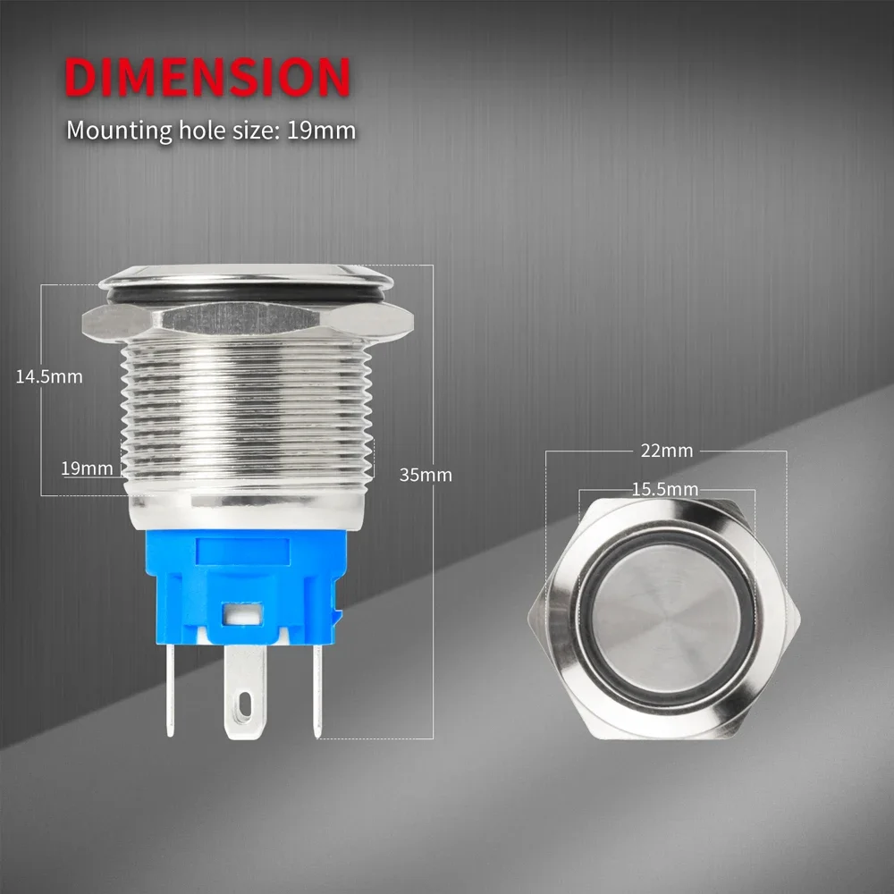 12MM 16MM 19MM 22MM Fém ledes Protekció gombot Vasúti váltó 12V 24V 220V ligh Vízhatlan esőköpény latching Pillanatnyi áram Billentyű Rajongó