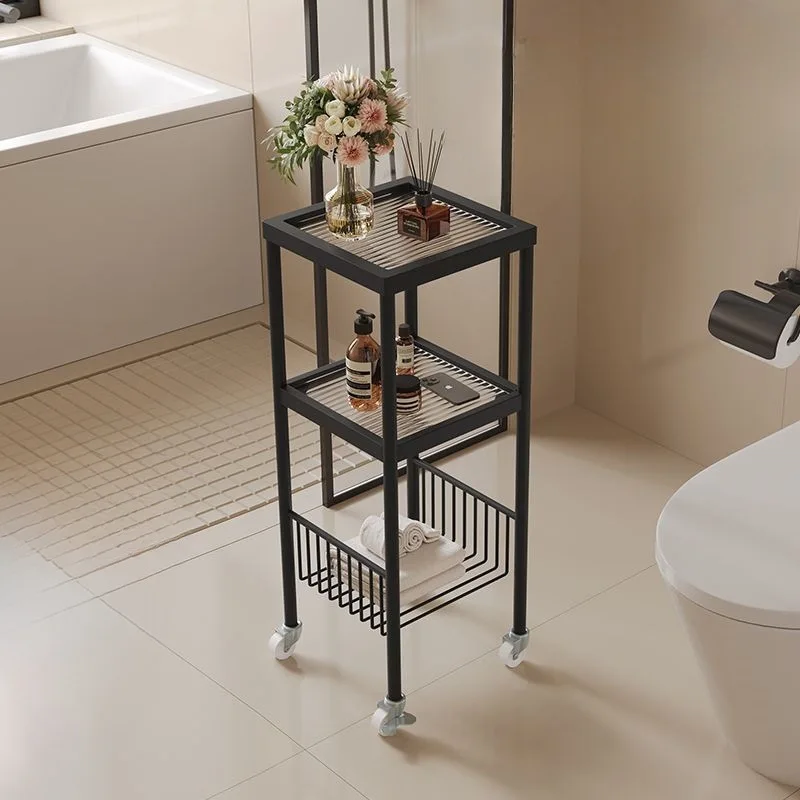Shelf, bathtub side toilet, movable storage shelf, floor-to-ceiling light luxury bathroom, bathroom trolley