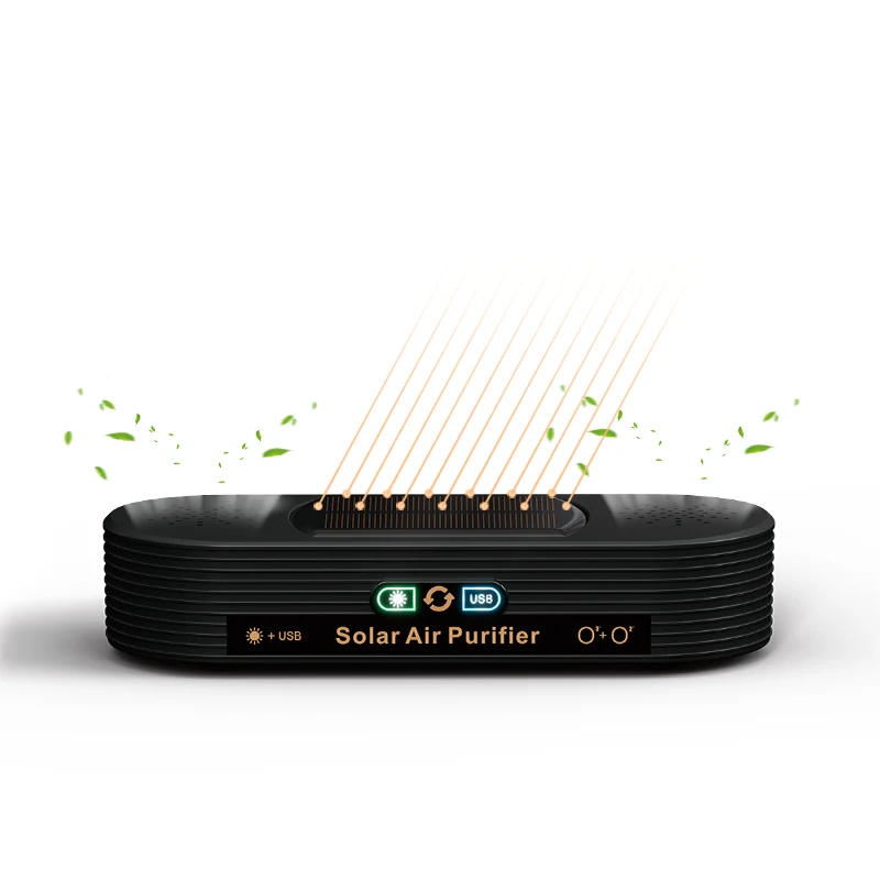 Solar/USB Car Air Purifier | Auto-Switch Power | Safe Ozone+Ion Tech | Compact & Flexible placement| No Filter/Battery Needed