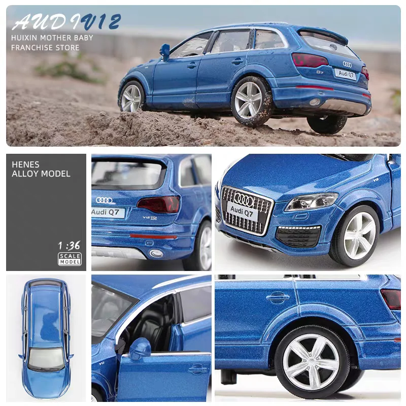 Simulazione pressofuso e veicolo giocattolo VW Audi Q7 V12 SUV grande tirare indietro e porte aperte RMZ città 1:36 modello di auto in lega regalo per i bambini