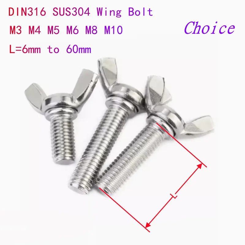 2/10pcs M3 M4 M5 M6 M8 M10 Hand Tighten Screws Butterfly Bolt Wing Thumb Screw Claw A2-70 Stainless Steel