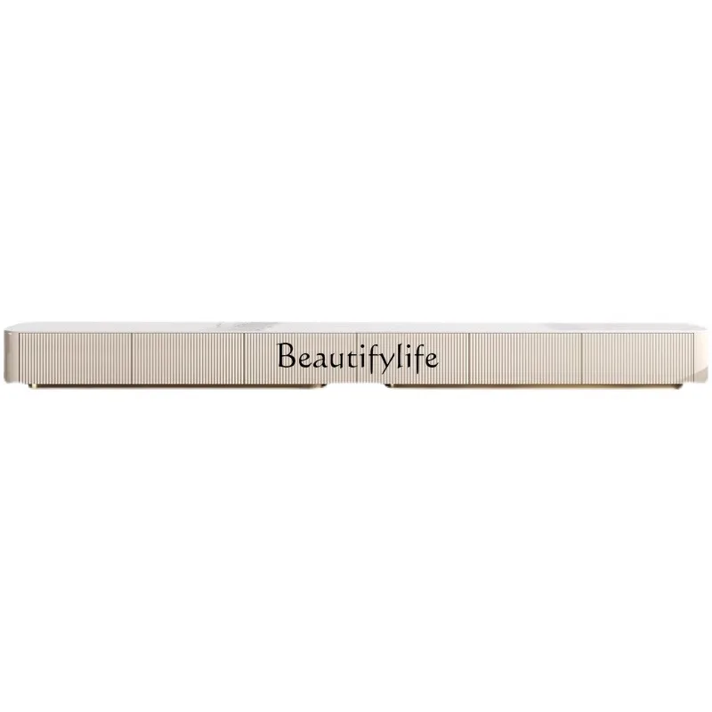 

Cream wind light luxury khaki rock slab TV cabinet coffee table modern household extended small apartment floor cabinet