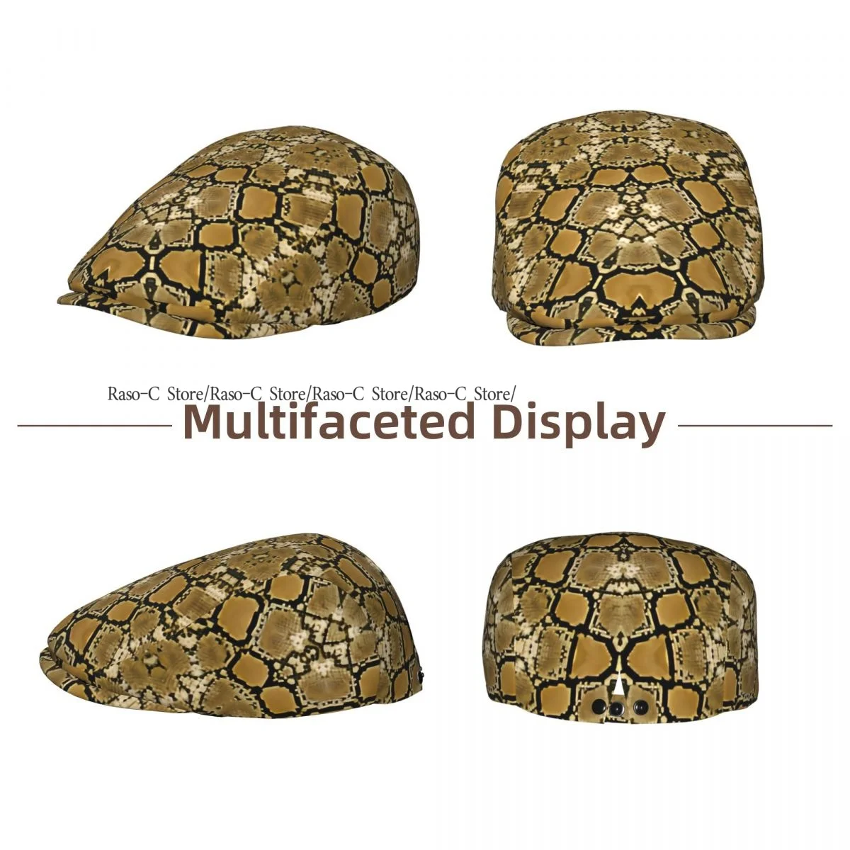 Adult Flat Cap Snake Leather Unisex British Style Newsboy Cap Ivy Peaked Hat Casual Outdoor Driving Beret Hat