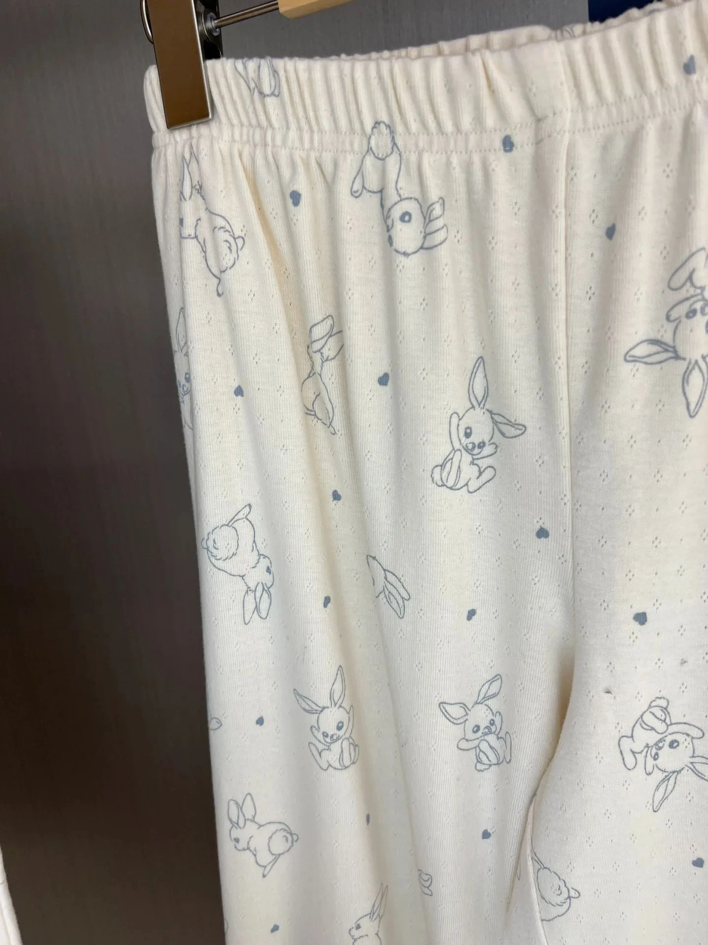 Sweet Rabbit Print T-shirt Pant Sets Women Summer O-neck Slim Tee Eyelet Straight Long Pants Casual Soft Cotton Home Pajama Set