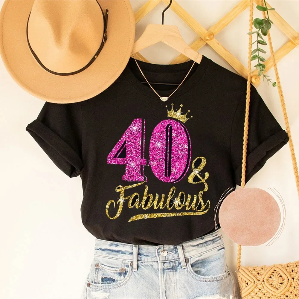 

40 Years Old Gift 40 & Fabulous 40th Birthday T-Shirt Summer Streetwear Printed T-shirt Top O-neck Short-sleeve Tees Social Club