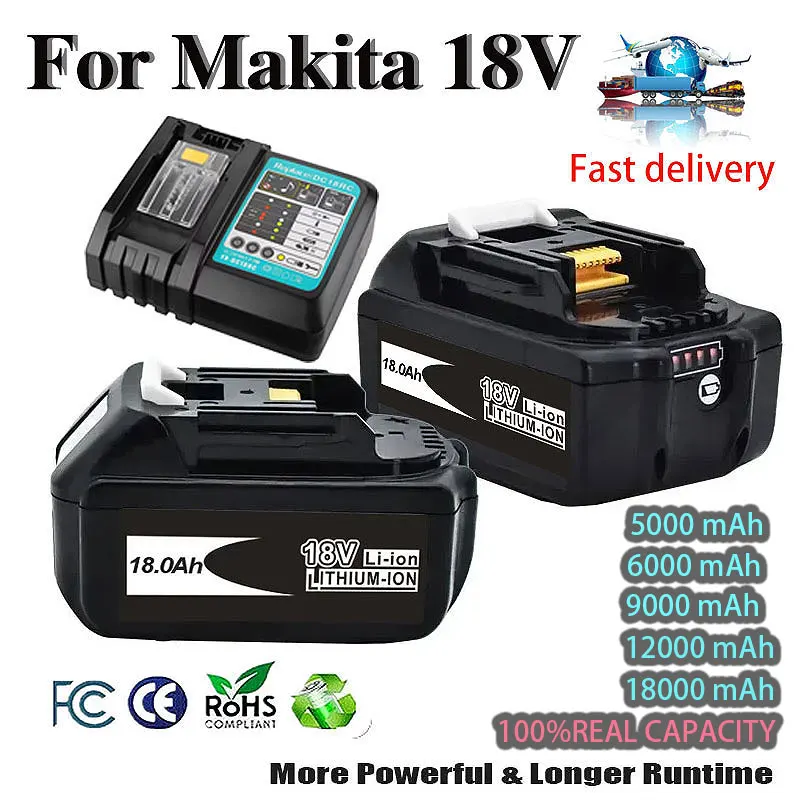 

2024 Makita Lithium Ion Rechargeable Battery 18V6.0Ah18.0Ah Drill Battery Replacement BL1860 BL1830 BL1850 Tool Battery