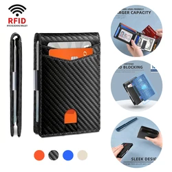 Men Business Small Slim Mini Money Bag Rfid Carbon Fiber Card Holder Wallets Bifold Leather Wallets for Men Male Luxury Vallet