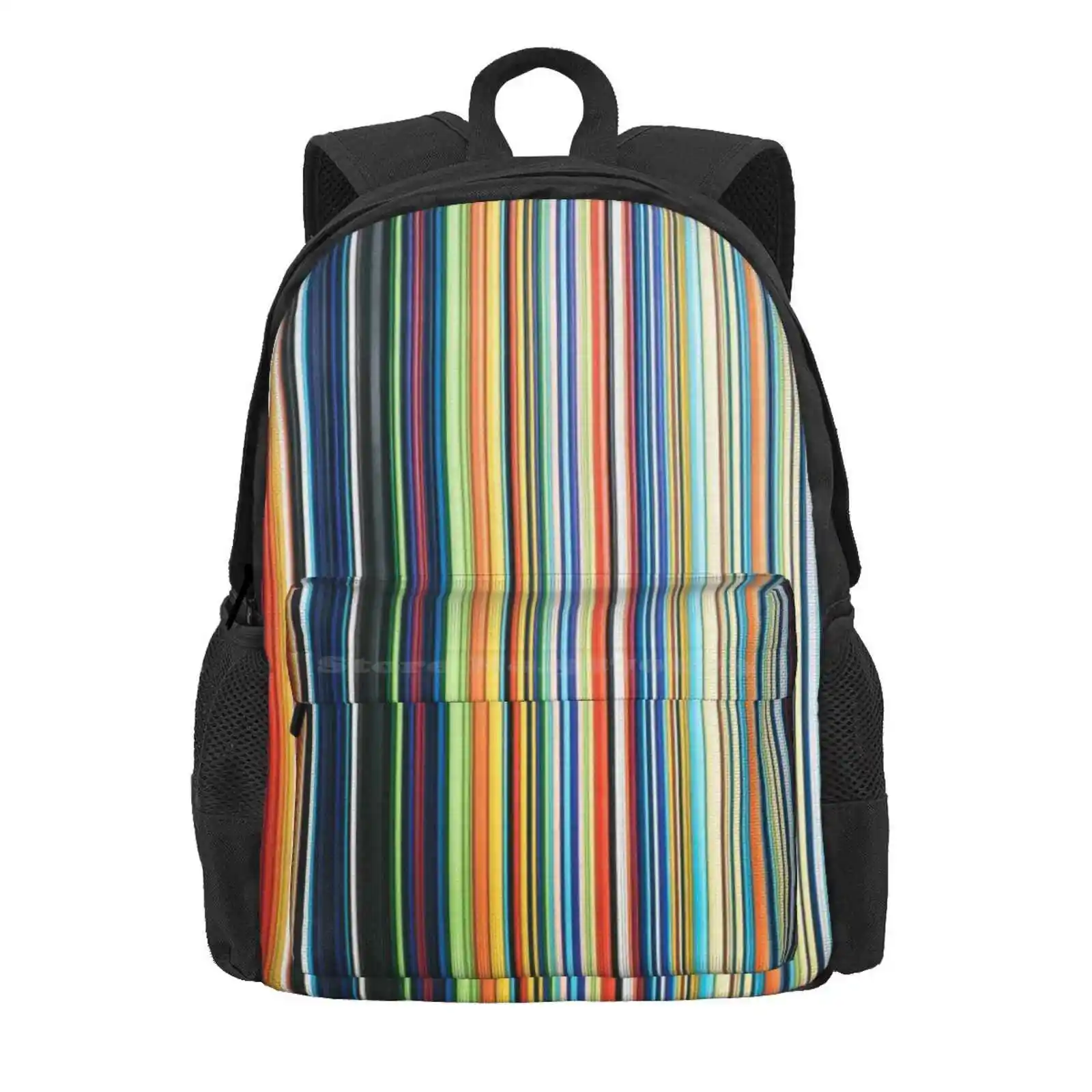 Multicolored Stripes Hot Sale Schoolbag Backpack Fashion Bags Multicolored Stripes Striped Rainbow Blue Green Pink Teal White