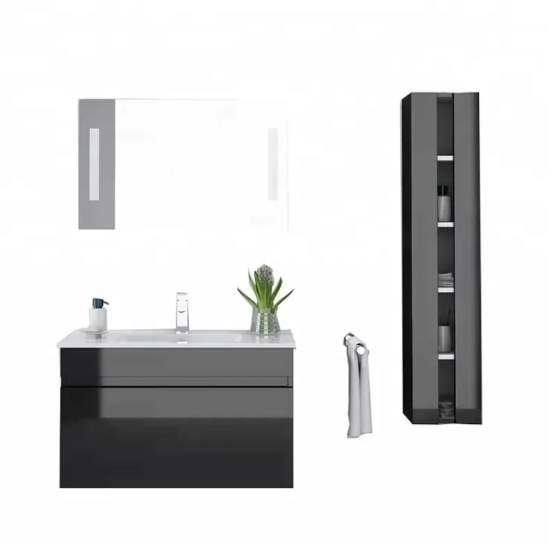 Bathroom Furniture Set Black White Single Sink PVC  Cabinet