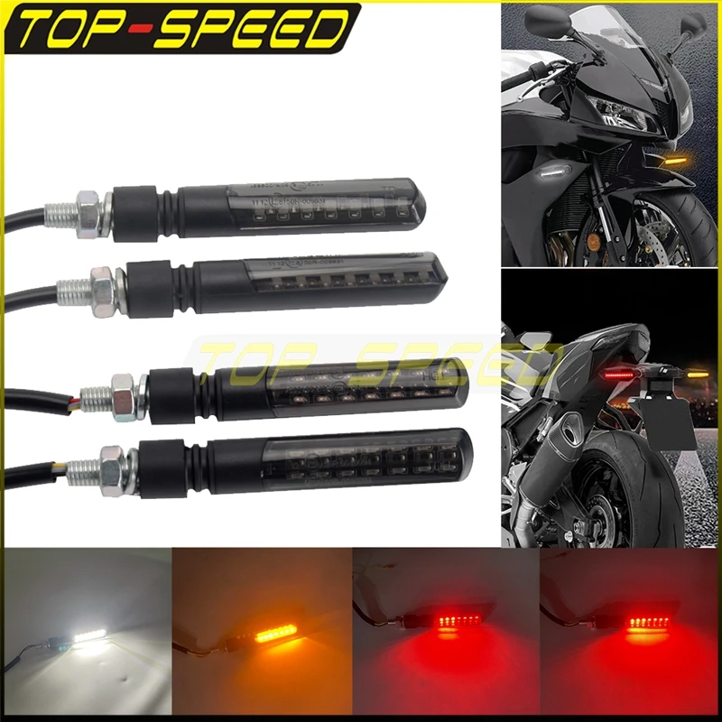 Motorcycle 8mm E8 E-mark Turn Signal Light Front DRL Head Light Red Brake Tail Light Rear Lamp Flowing Water Flasher Indicator