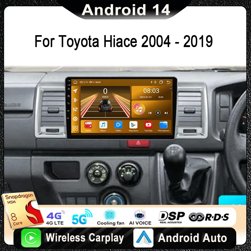 

For Toyota Hiace 2004 - 2019 Car Radio Multimedia Video Player Navigation Stereo GPS Android 14 wireless Carplay Android Auto