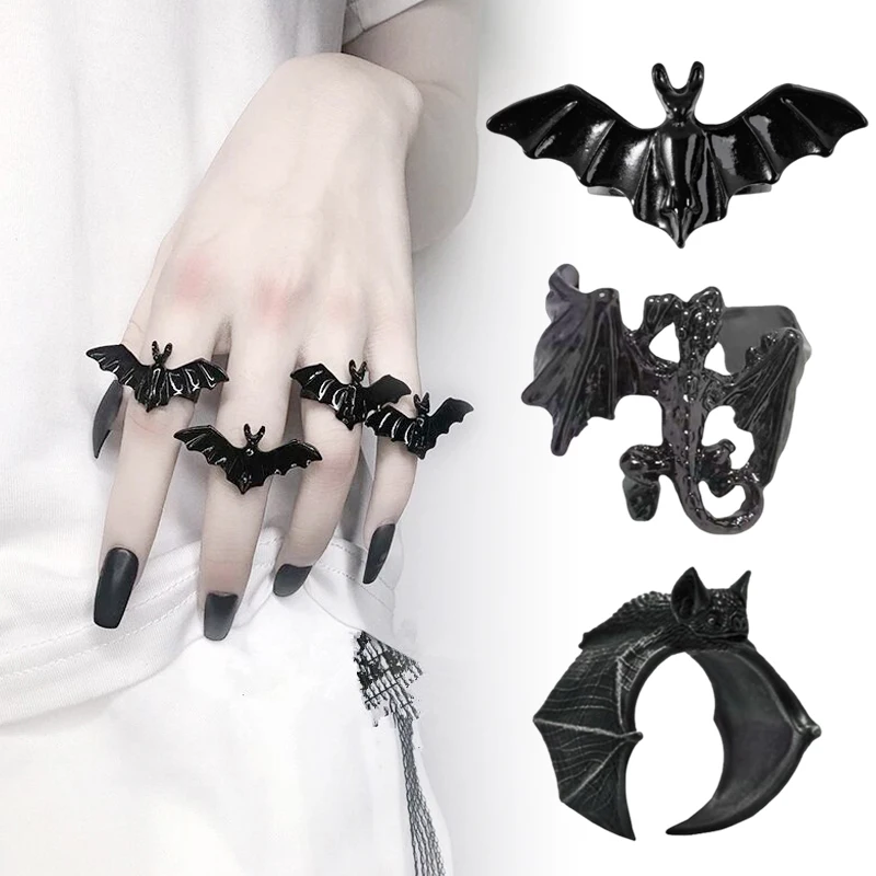 Bat Ring Vintage Gothic Finger Rings Simple Women Men Personalized Opening Adjustable Ring Halloween Party Jewelry Accessories