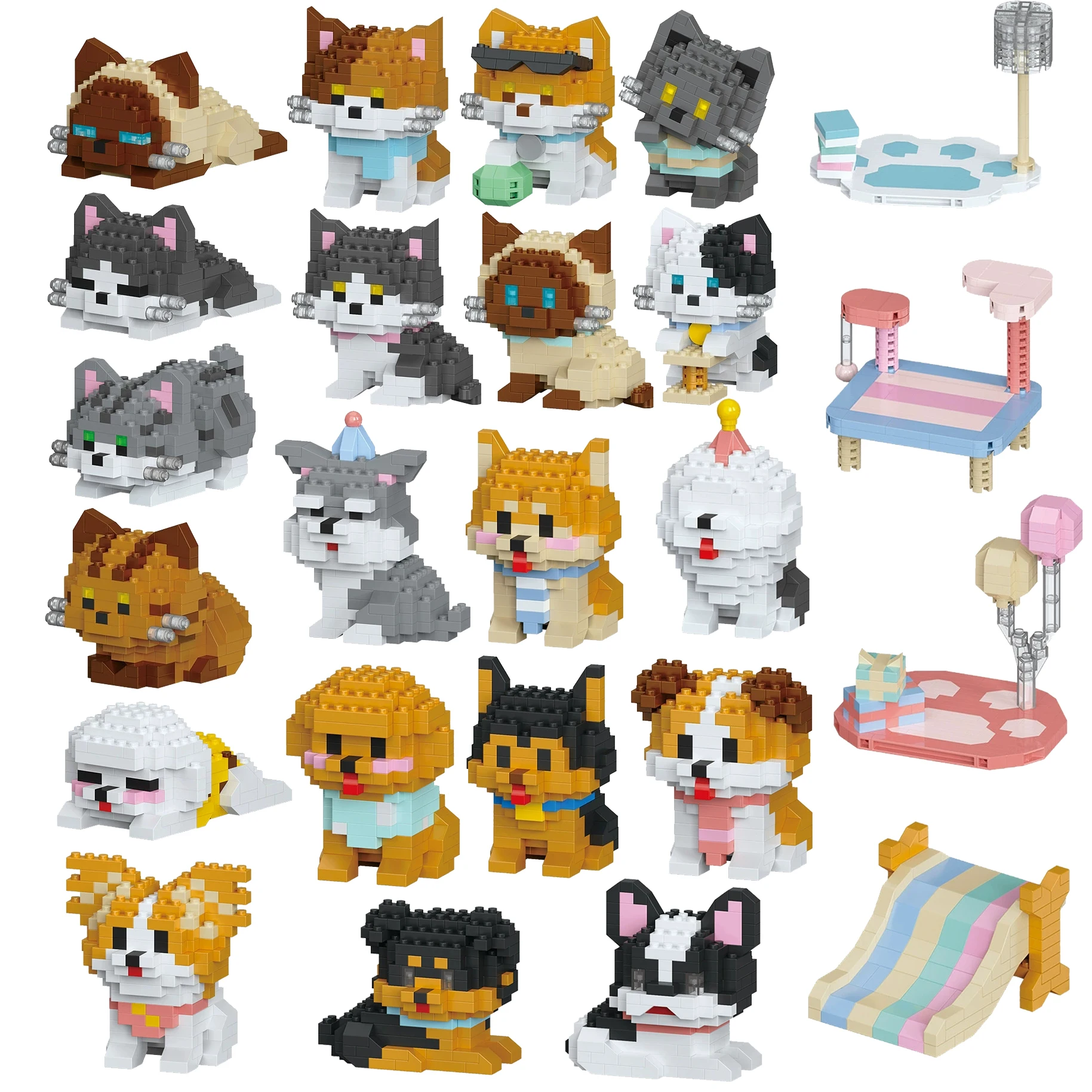 

MOC Pet Micro Building Blocks Animals Dog Cat Tree Kitty Puppy Bricks Puzzle Toys Kids Gift