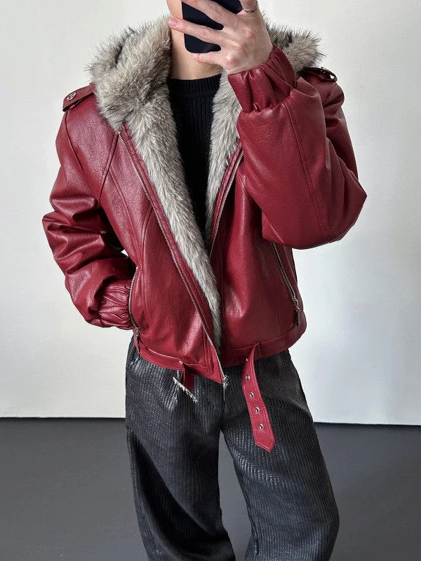 

Мужская утепленная кожаная куртка с капюшоном и меховым воротником, теплая зимняя куртка в стиле панк, модная городская мужская одежда