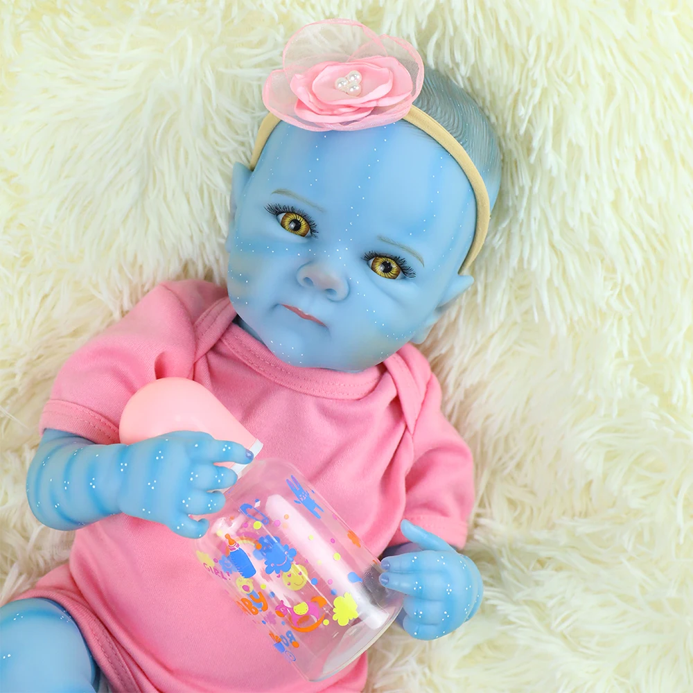 18-Zoll-Ganzkörper-Reborn-Baby-blaue Puppen Handdetailliertes Gemälde Fee Avatar Lebensechte echte Soft-Touch-kleine Puppe süßes praktisches Baby