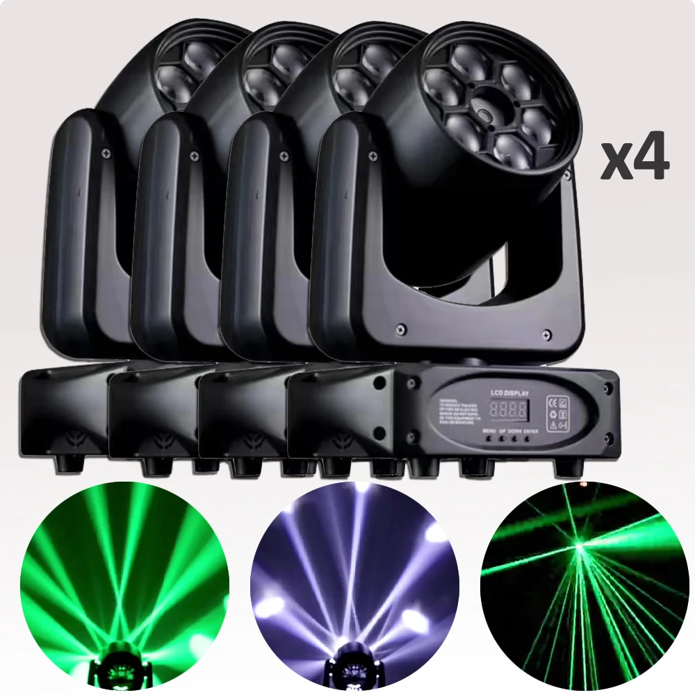 4Pcs/Lot Mini LED 6 Bee Eye Laser Moving Head Lights DMX512 Effect Disco Party Christmas Stage Lighting DJ Equipment