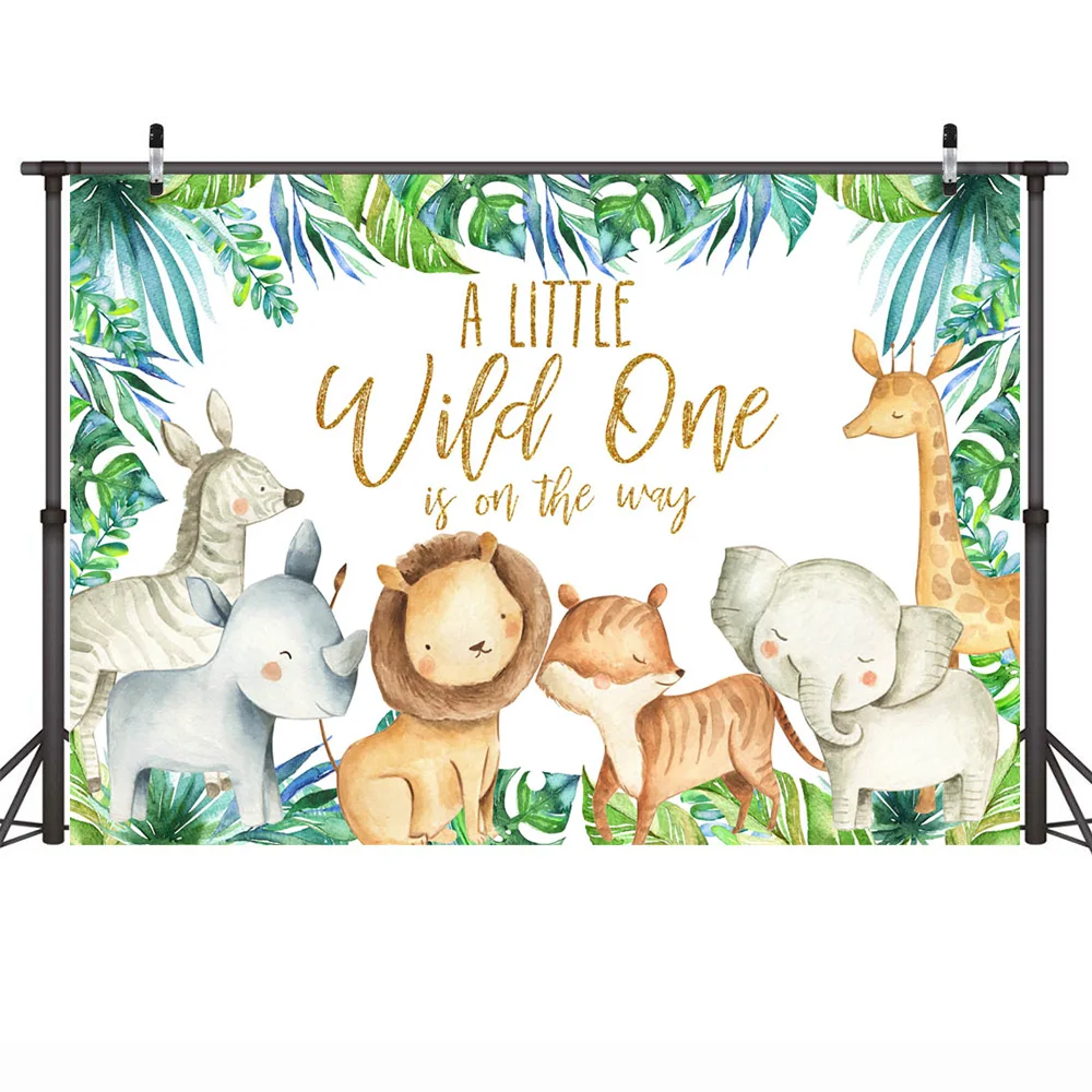 와일드 원 배경 정글 나뭇잎 동물 생일 케이크 테이블 배경 용품, 어린이 맞춤형 삼림 지대 사파리 파티 배너 장식