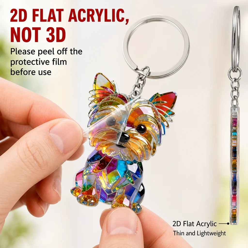 Cute Yorkshire Terrier Pattern 2D Acrylic Keychain Friendship Yorkshire Flat Dog Pendant Keyrings Decoration Holiday Gift