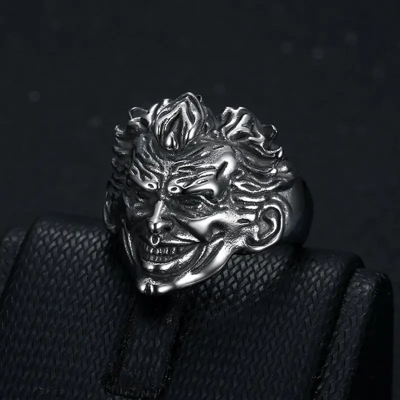 

Personality Vintage Clown head stainless steel three-dimensional carved men's ring